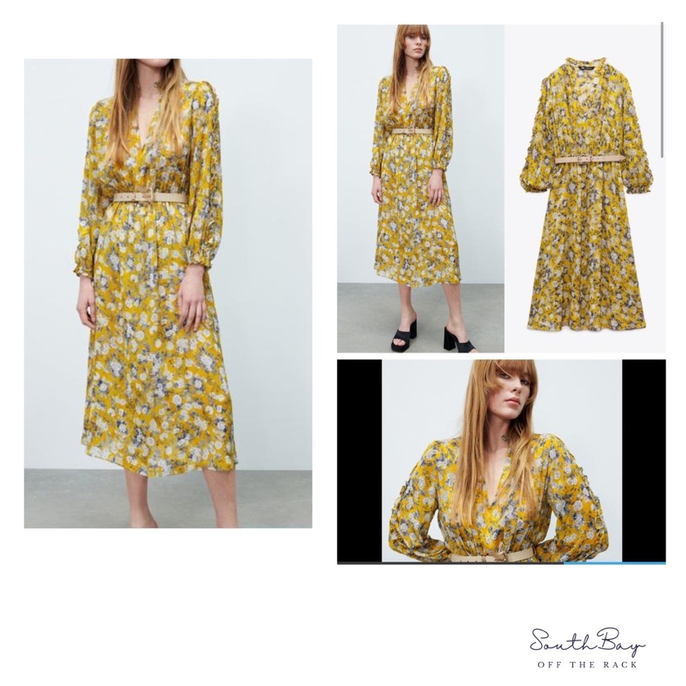 NWT Zara Floral Jacquard belted print dress